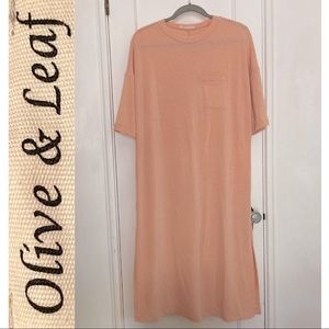 Olive & Leaf Midi T-Shirt Dress Peach Blush Lounge Comfy Beach